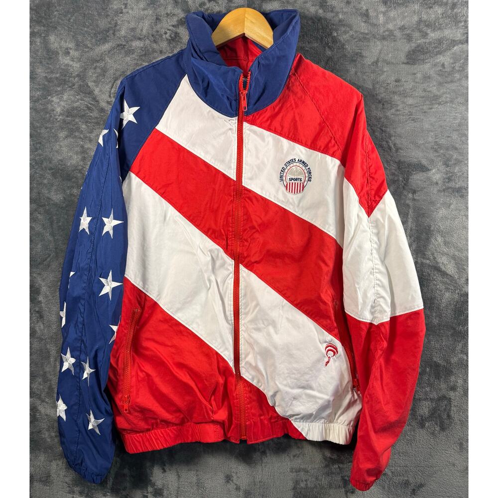 VTG 90s Jammin Red, White & Blue Patriotic Armed Forces Full Zip Jacket Size XL